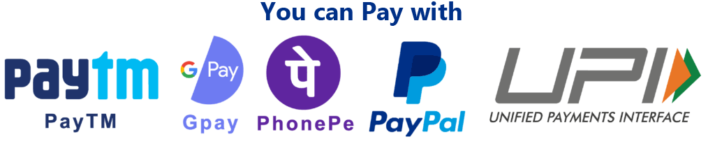 Accepted payment methods: UPI, Paytm, GPay, PhonePe, PayPal